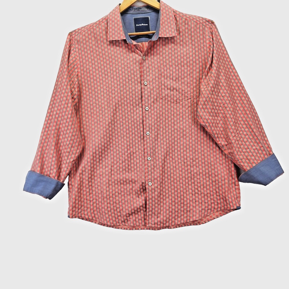 Tommy Bahama Island Modern Fit Shirt Men Sz XL Tall Multicolor Contrast Check